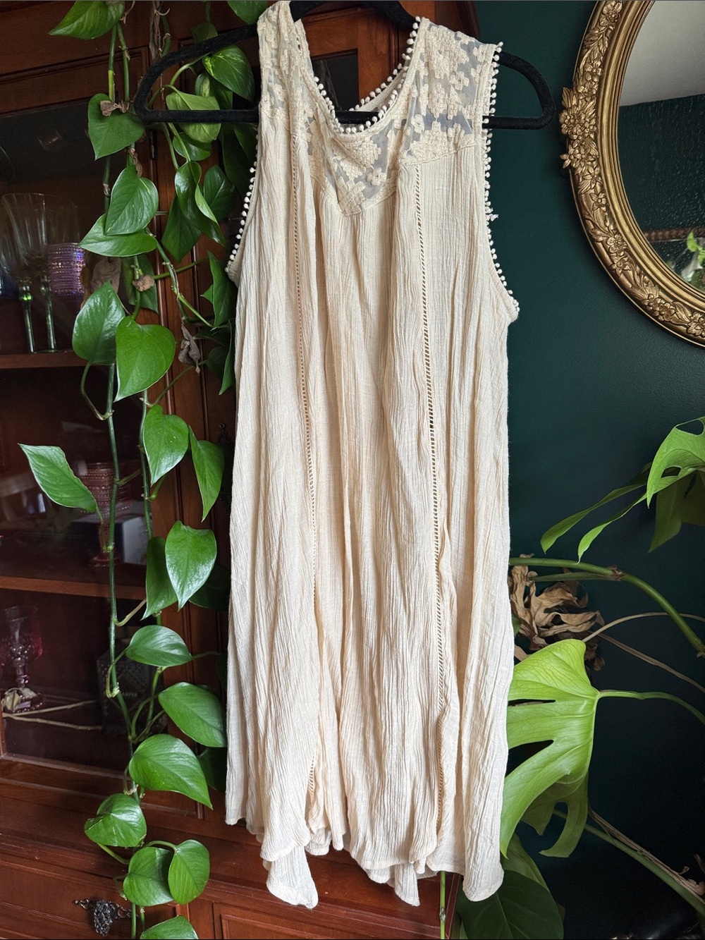 Style & Co. Cream Sleeveless Lace-Trim Prairie Slip Dress